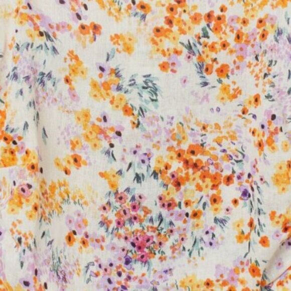 H&M 100% Linen Tie-Shoulder Floral Crop Fitted Camisole Top Smocked Back Sz XS - Picture 2 of 14